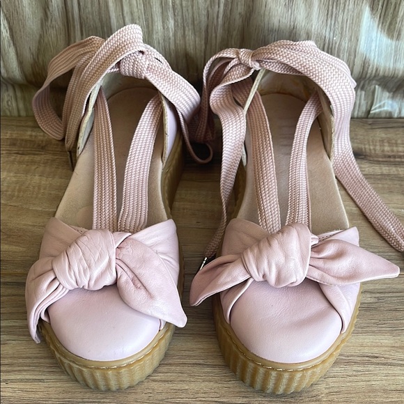 Pre-owned Fenty Puma X  Rihanna Bow Creeper Sandals Pink Leather Size 7 Platform - Picture 1 of 9